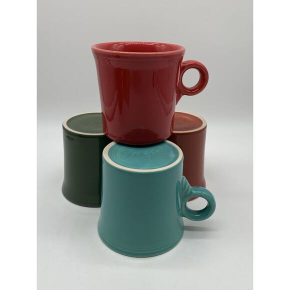 4 Fiesta Ware Coffee Mugs Tom Jerry Ring Handle Homer Laughlin USA Multi Color - Picture 5 of 5